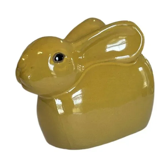 Vintage Yellow Mustard Colored Bunny Rabbit Ceramic Figurine - Picture 1 of 6